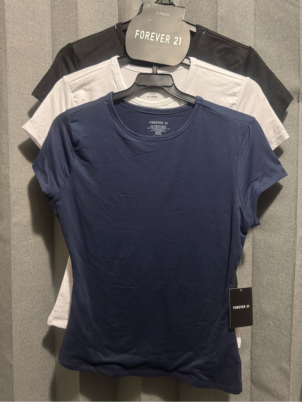 Forever 21 Women’s Short Sleeve Crew Tees - Navy, White & Black (3 Pack)